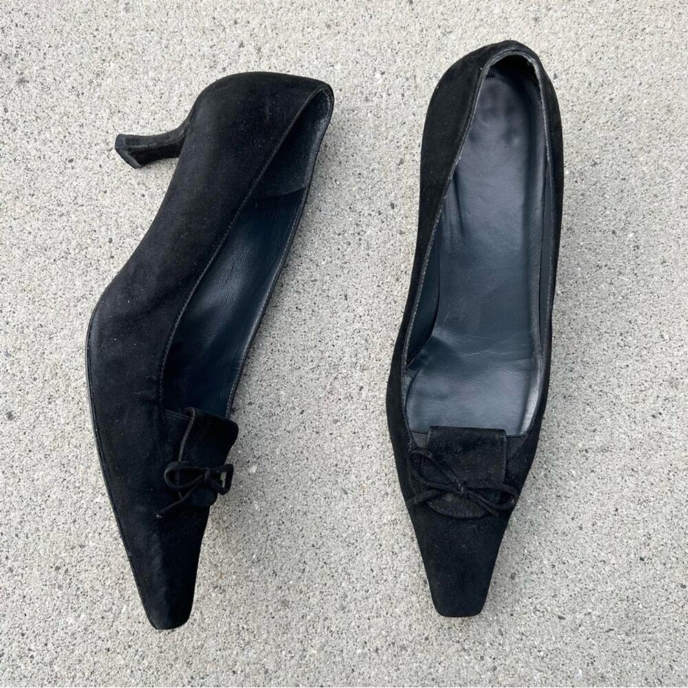 Stuart Weitzman Kitten‎ Heel Vintage Y2K 00's Black Suede 7.5